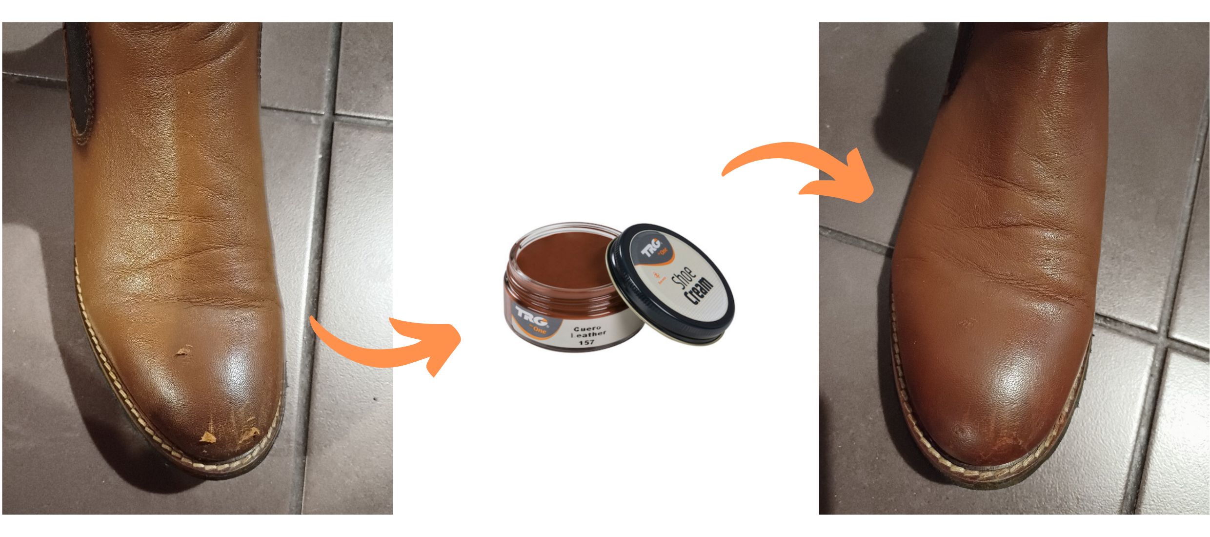 Hnědý Krém na odřené kožené boty 157 Leather Shoe Cream TRG jak na opravu